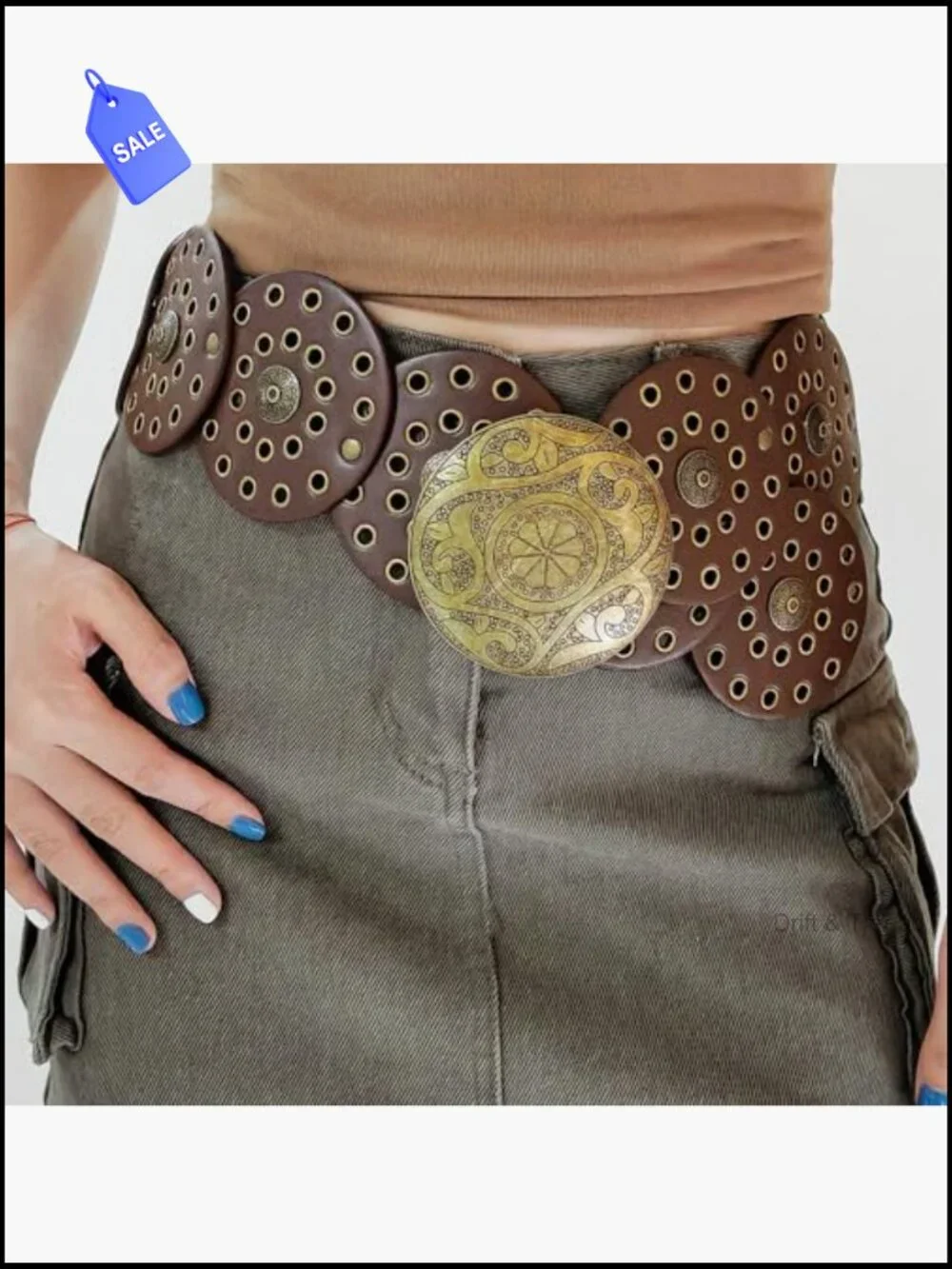 Vintage Western Wide Disc Belt for Women - Chunky Hollow Concho Punk Waist Belt